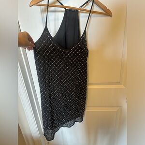 Bershka medium black beaded mini dress. Adjustable straps.